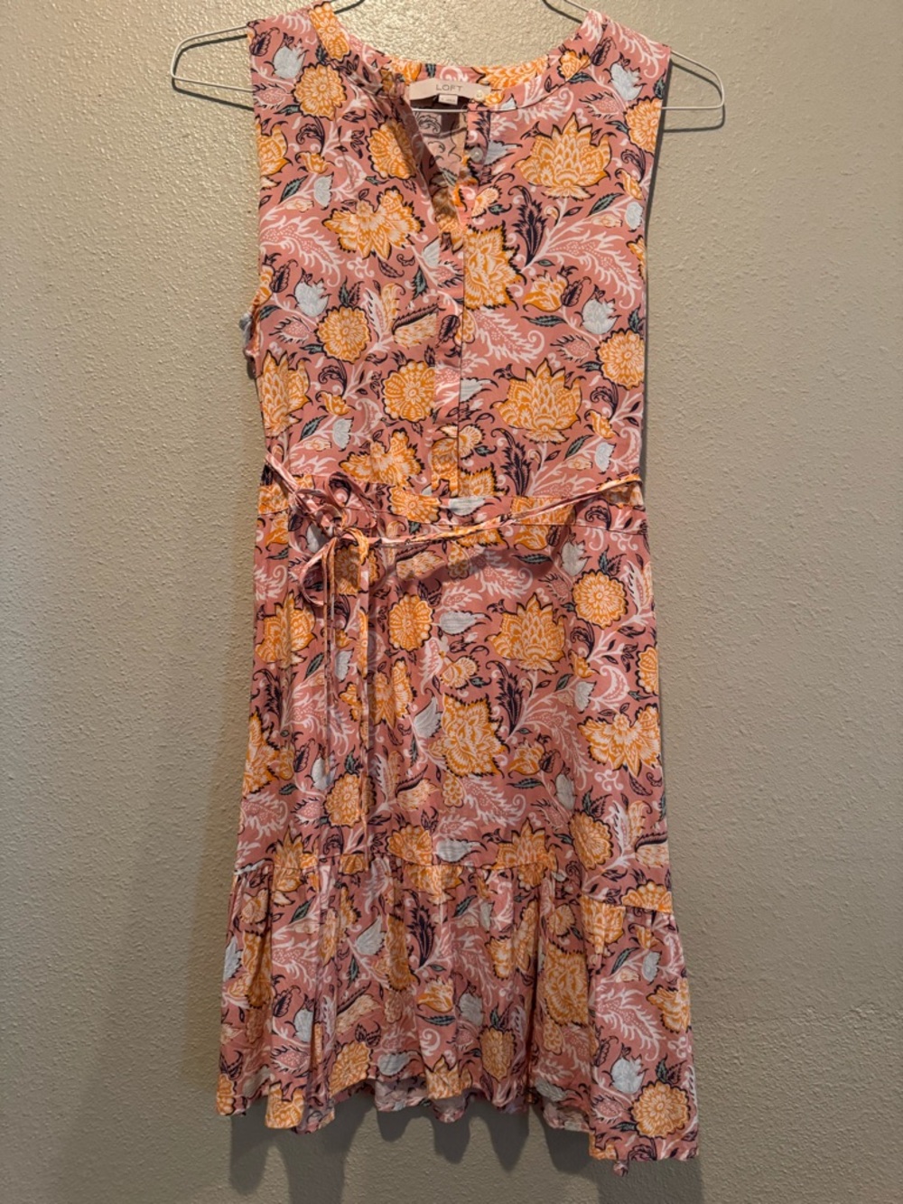 LOFT Pink and Yellow Floral Sleeveless Midi Dress